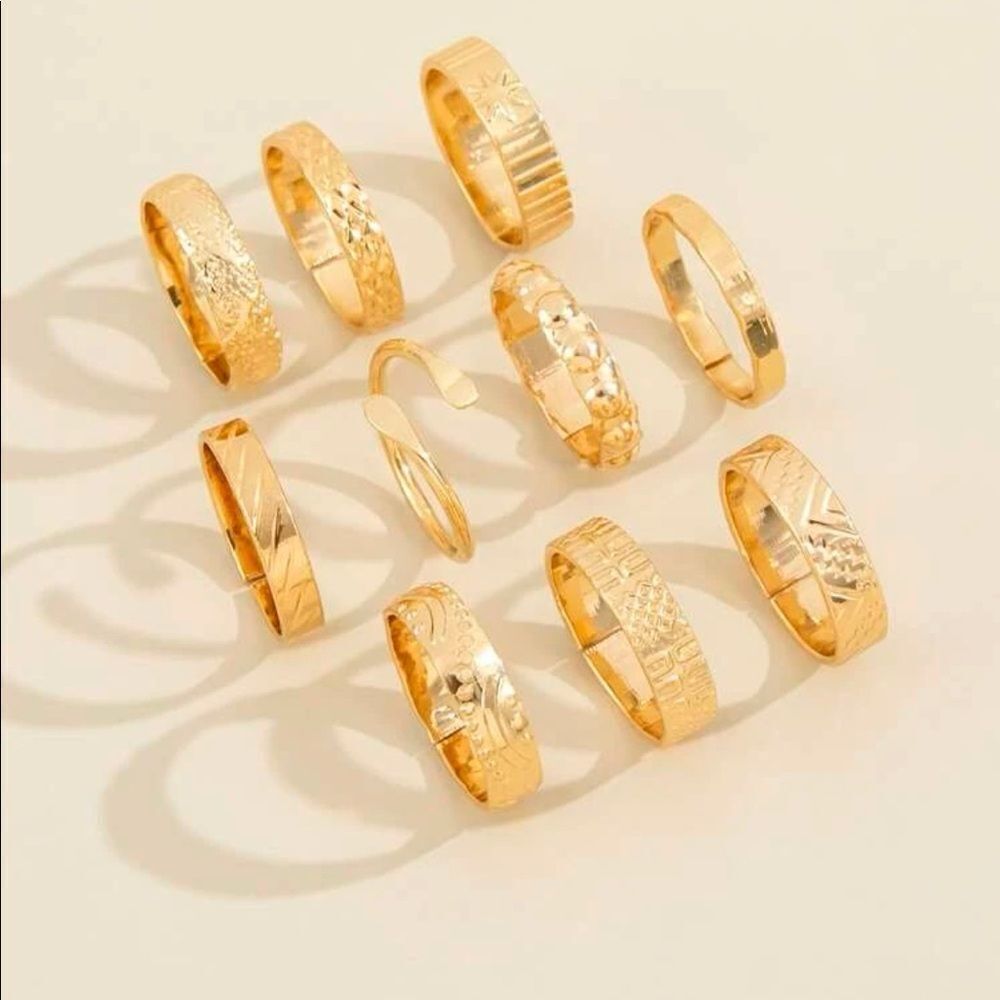 Gold 10pc Textured Ring Set - Picture 2 of 2